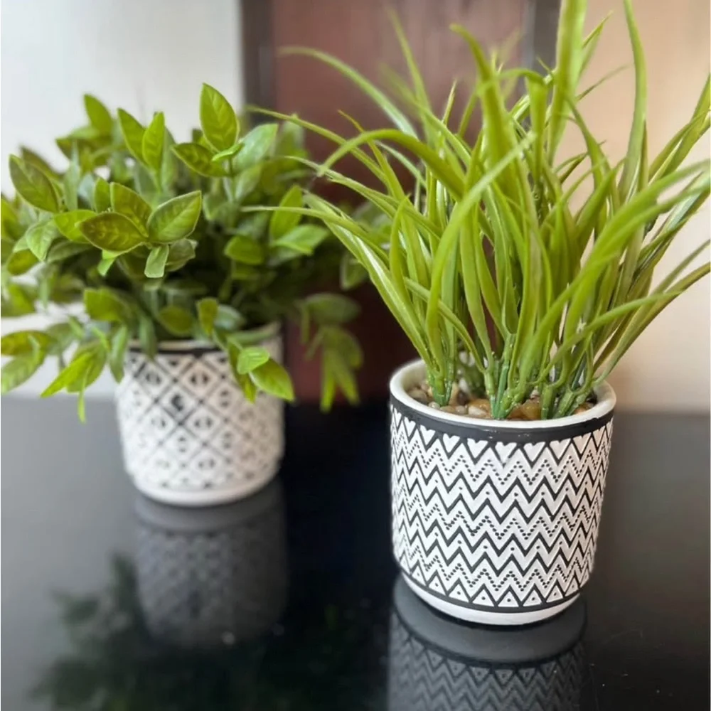 Black and White Patterned Planter Set